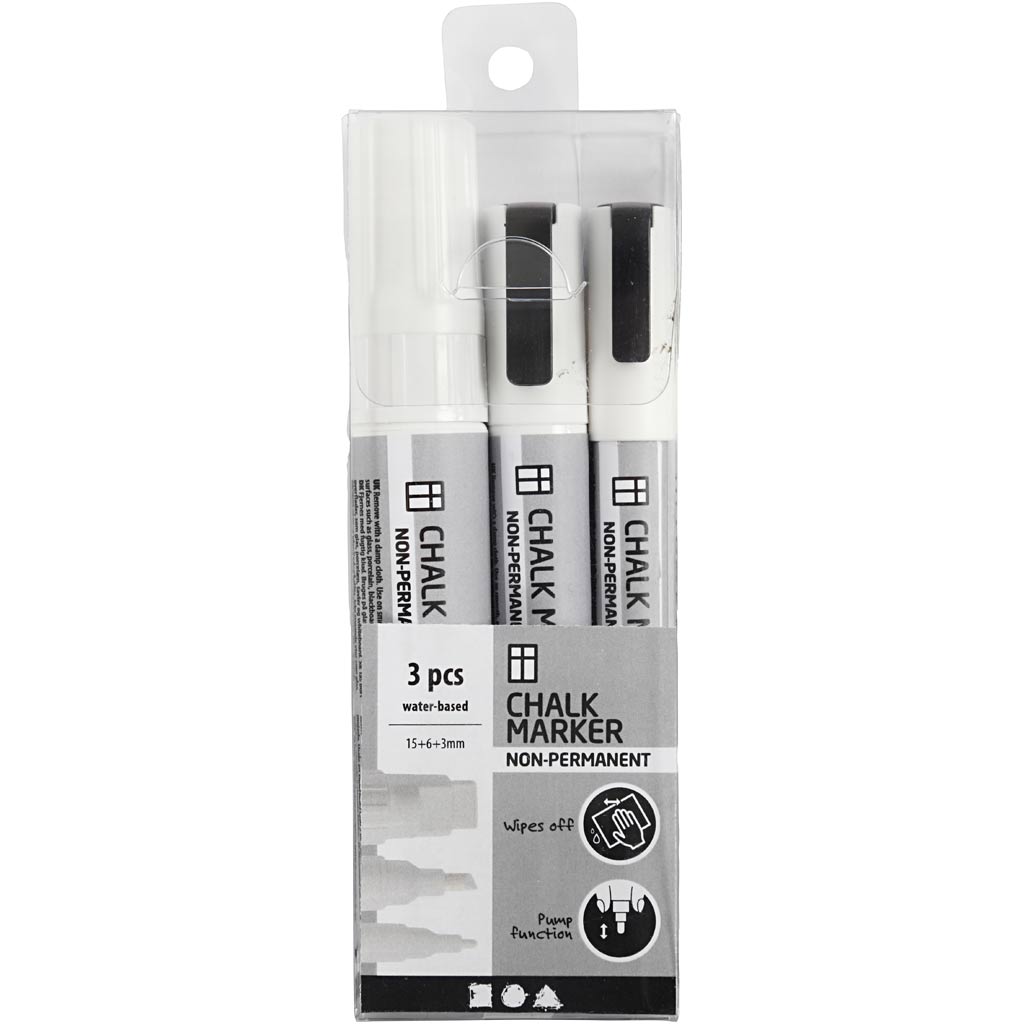 Kridttusch, streg 3+6+15 mm, hvid, 3 stk./ 1 pk.