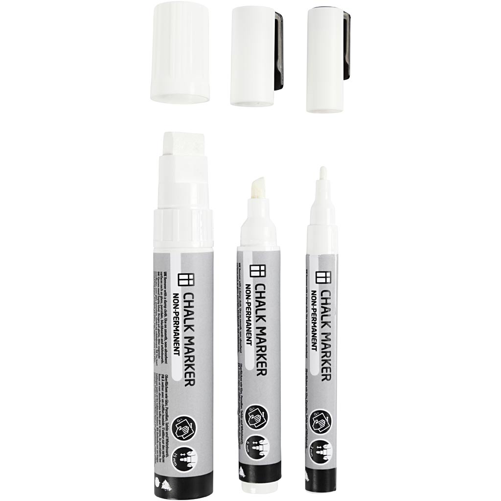 Kridttusch, streg 3+6+15 mm, hvid, 3 stk./ 1 pk.