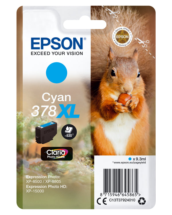 Epson 378XL Cyan 830 sider Blæk C13T37924010