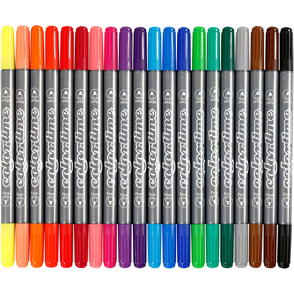 Colortime Dobbelttusch, streg 2,3+3,6 mm, standardfarver, 20 stk./ 1 pk.
