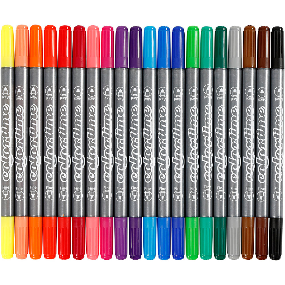 Colortime Dobbelttusch, streg 2,3+3,6 mm, standardfarver, 20 stk./ 1 pk.