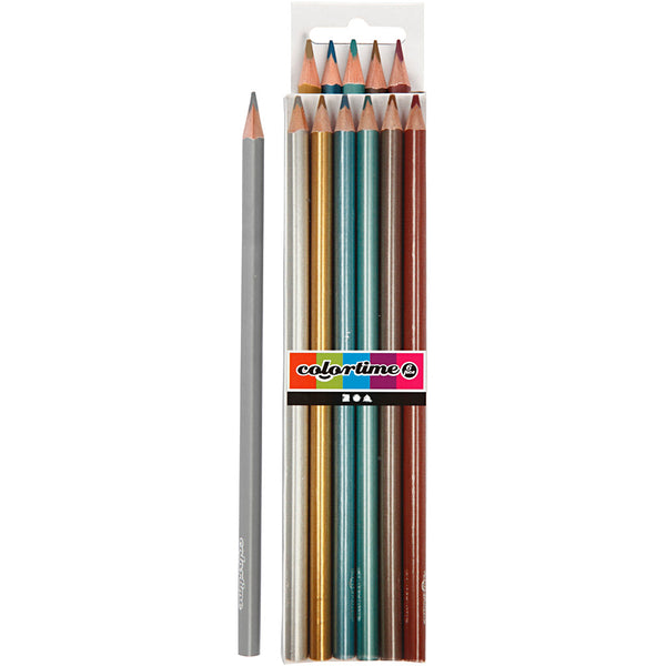 Colortime Farveblyanter, L: 17,45 cm, mine 3 mm, metallicfarver, 6 stk./ 1 pk.