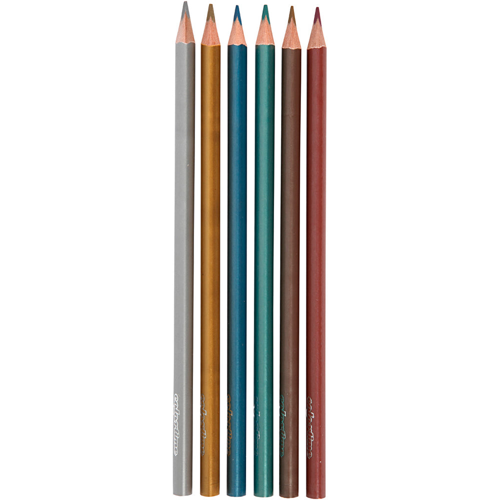 Colortime Farveblyanter, L: 17,45 cm, mine 3 mm, metallicfarver, 6 stk./ 1 pk.
