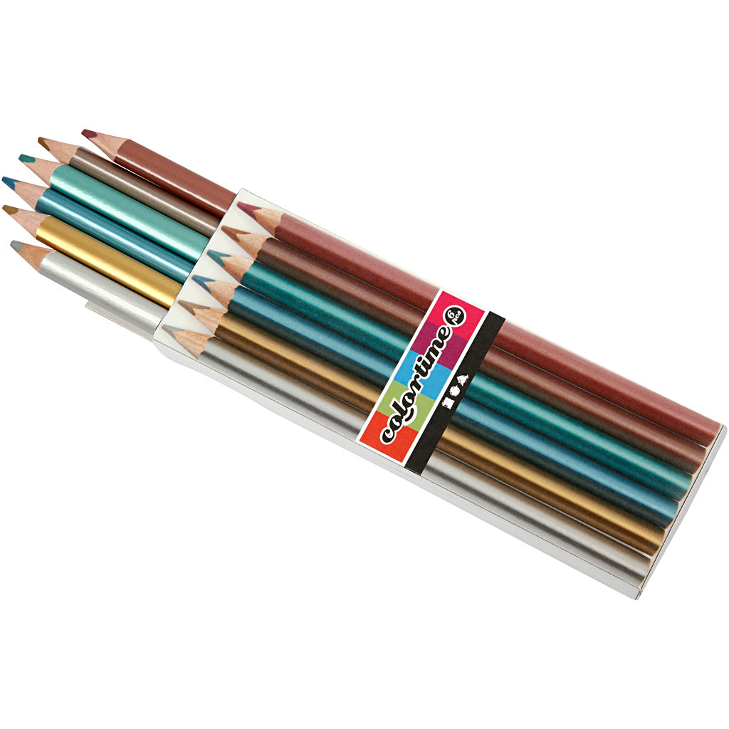 Colortime Farveblyanter, L: 17,45 cm, mine 3 mm, metallicfarver, 6 stk./ 1 pk.