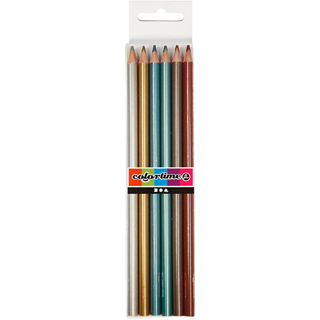 Colortime Farveblyanter, L: 17,45 cm, mine 3 mm, metallicfarver, 6 stk./ 1 pk.