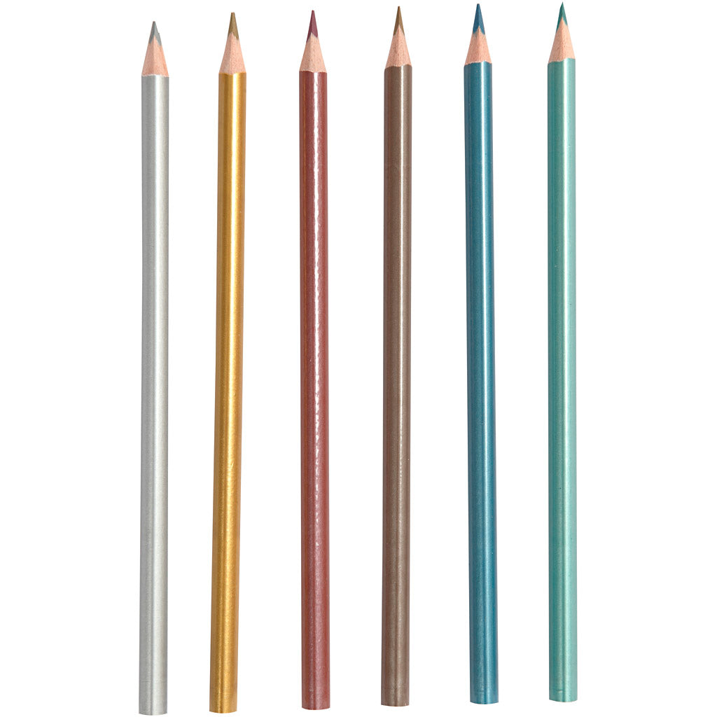 Colortime Farveblyanter, L: 17,45 cm, mine 3 mm, metallicfarver, 6 stk./ 1 pk.