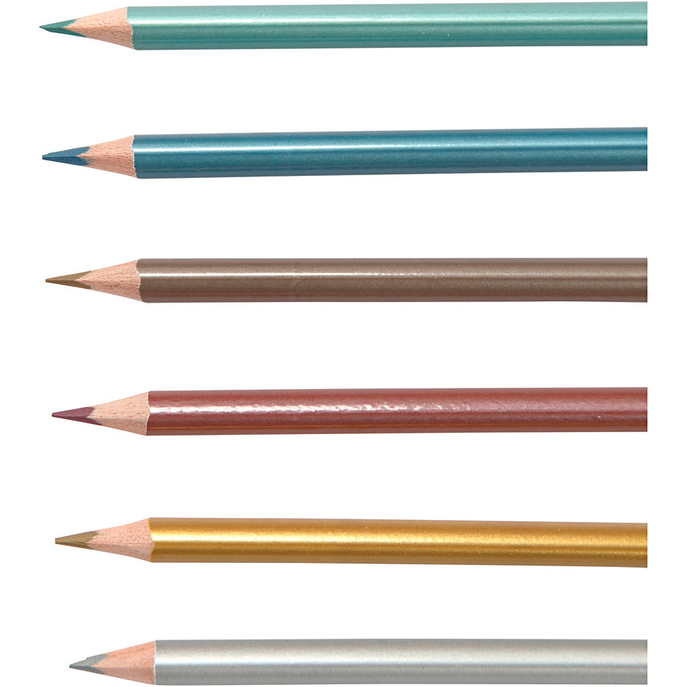 Colortime Farveblyanter, L: 17,45 cm, mine 3 mm, metallicfarver, 6 stk./ 1 pk.