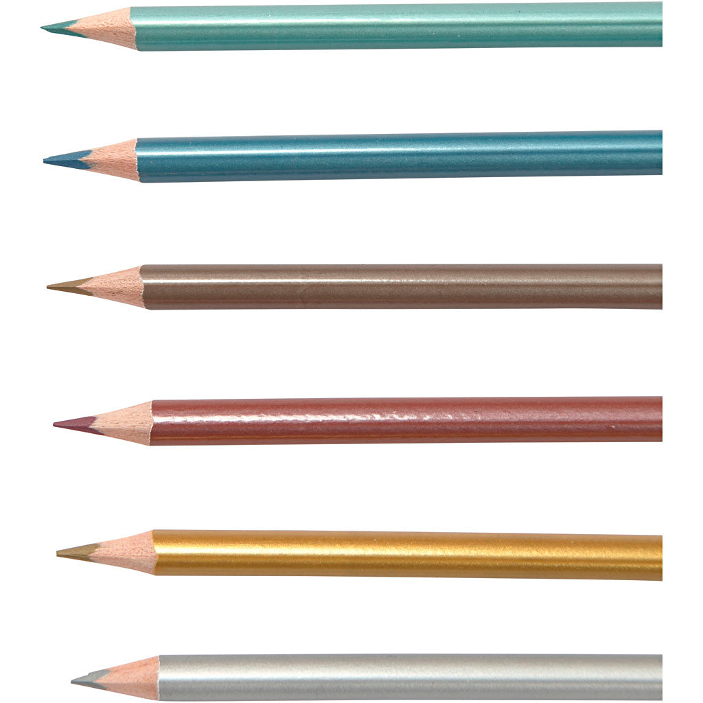 Colortime Farveblyanter, L: 17,45 cm, mine 3 mm, metallicfarver, 6 stk./ 1 pk.