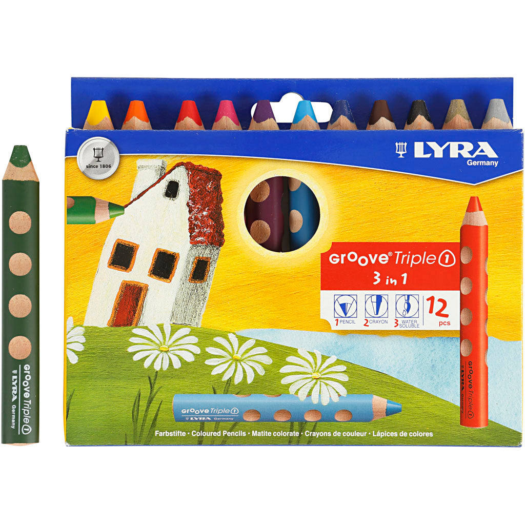 Groove Triple1 Farveblyanter, L: 12 cm, mine 10 mm, ass. farver, 12 stk./ 1 pk.
