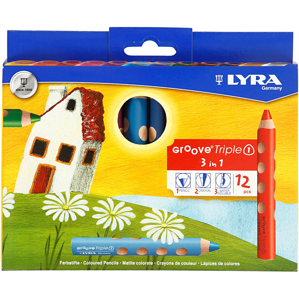 Groove Triple1 Farveblyanter, L: 12 cm, mine 10 mm, ass. farver, 12 stk./ 1 pk.