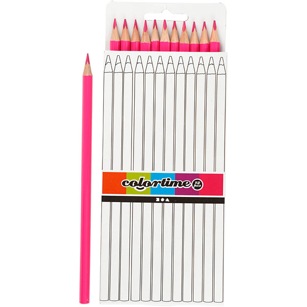 Colortime Farveblyanter, L: 17 cm, mine 3 mm, pink, 12 stk./ 1 pk.
