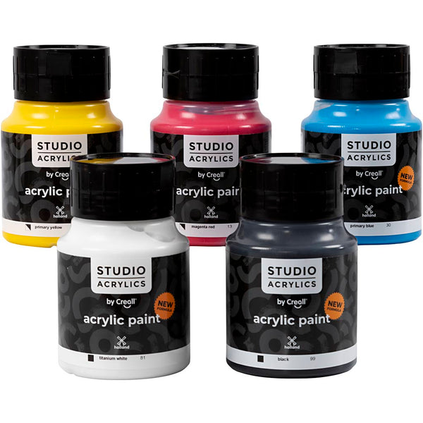 Creall Studio Akrylmaling, 5 x 500 ml, Ass. Farver
