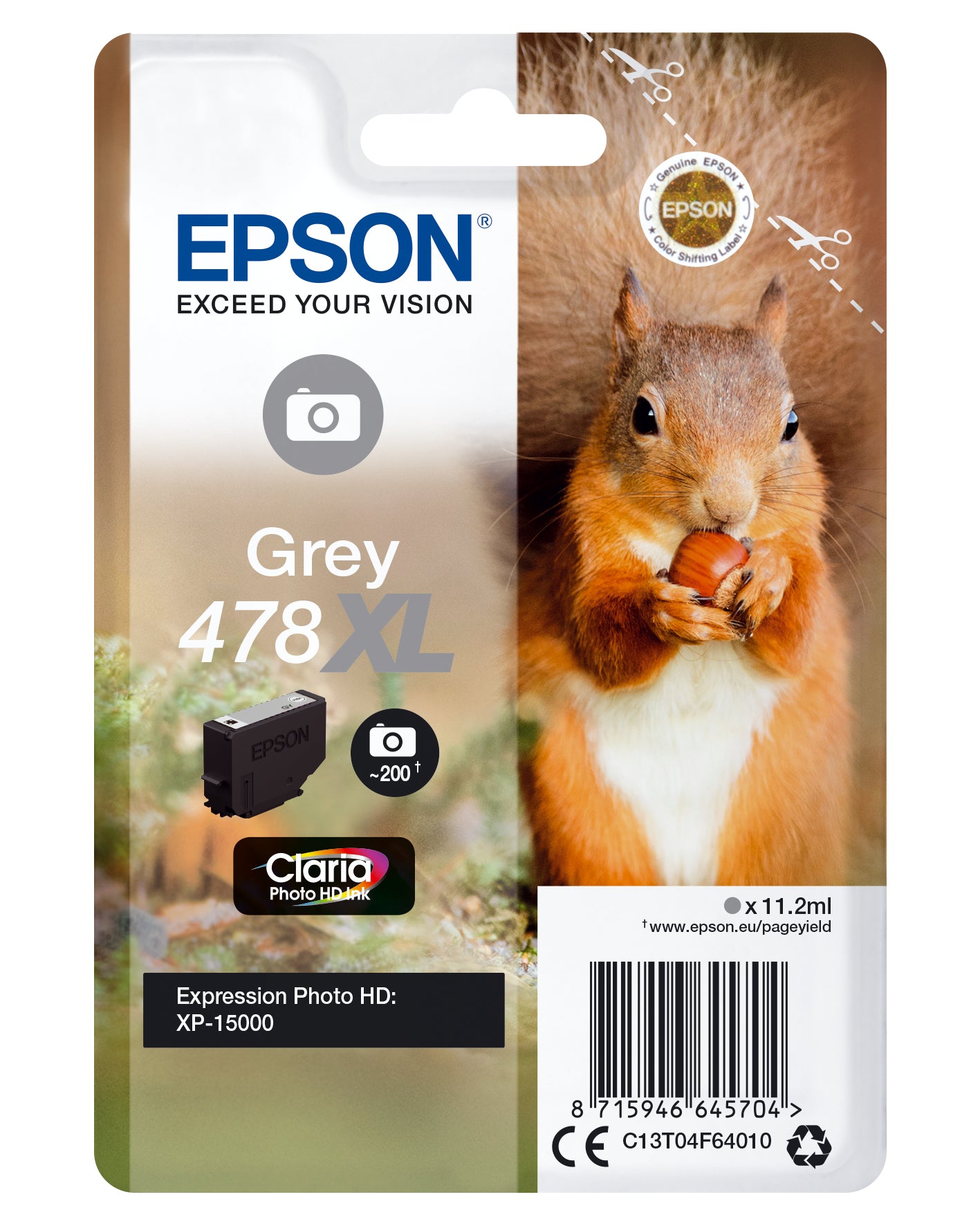Epson 478XL Grå 200 sider Blæk C13T04F64010