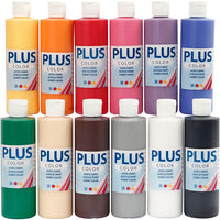 Plus Color Hobbymaling, 12 standardfarver 250ml
