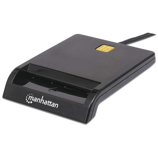 Manhattan USB-A Contact  Card Reader, 12 Mbps, Friction type compatible, External, Windows or Mac, Cable 105cm, Black, Blister SMART-kortlæser