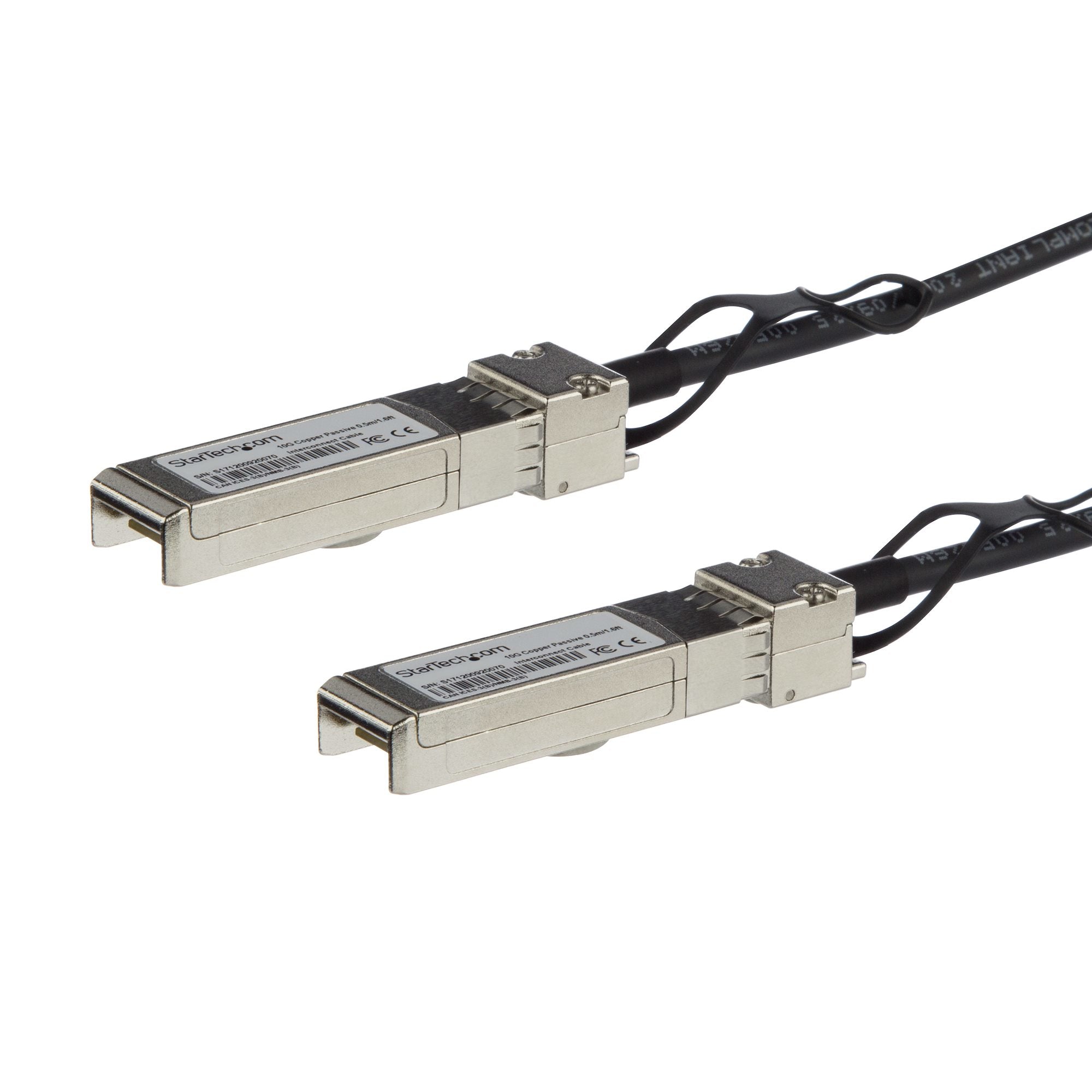 StarTech.com 0.5m 10G SFP to SFP Direct Attach Cable for Cisco SFP-H10GB-CU0-5M 10GbE SFP Copper DAC 10Gbps Passive Twinax Dobbelt-axial 50cm 10GBase-kabel til direkte påsætning Sort