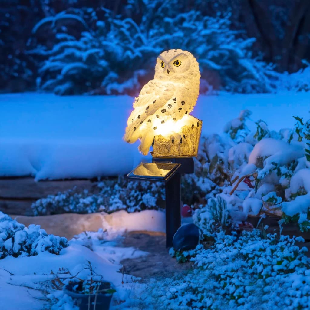 Hi Soldrevet Led-Lampe Til Have Ugle Hvid Lysegrå