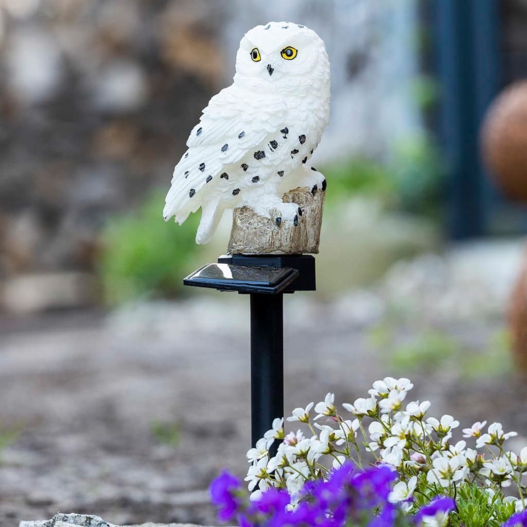Hi Soldrevet Led-Lampe Til Have Ugle Hvid Lysegrå