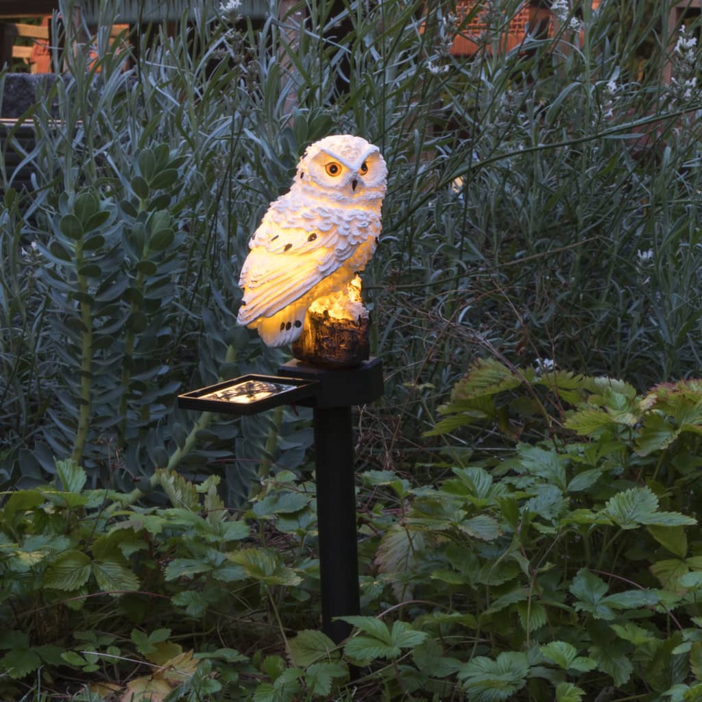 Hi Soldrevet Led-Lampe Til Have Ugle Hvid Lysegrå