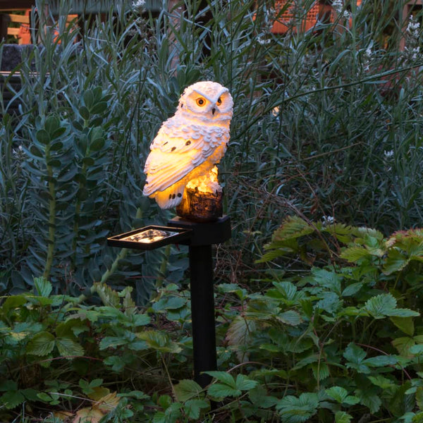 Hi Soldrevet Led-Lampe Til Have Ugle Hvid Lysegrå