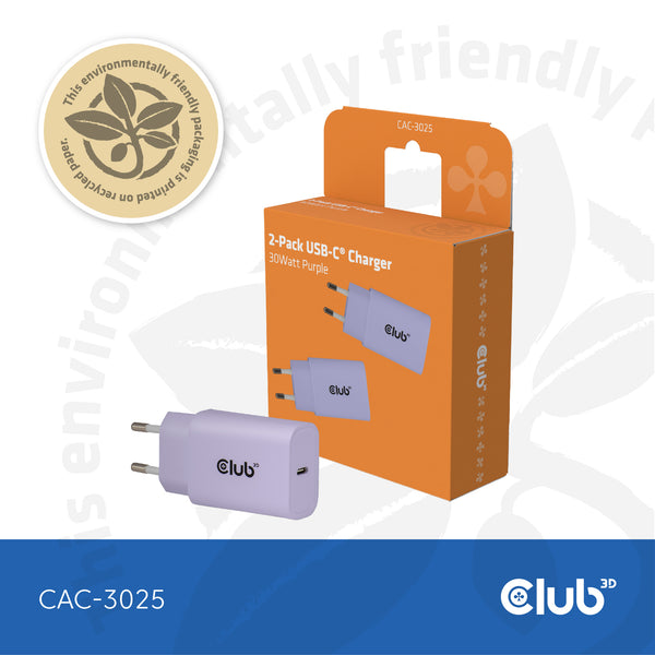 Club 3D CAC-3025 30Watt Strømforsyningsadapter Lilla 2 stk.