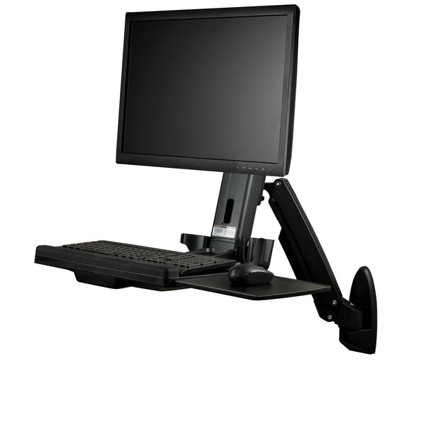 StarTech.com Wall Mount Workstation, Articulating Full Motion Standing Desk with Ergonomic Height Adjustable Monitor & Keyboard Tray Arm, Mouse & Scanner Holders, For Single VESA Display - Foldable Standing Desk (WALLSTS1) Monteringssæt Monitor 24
