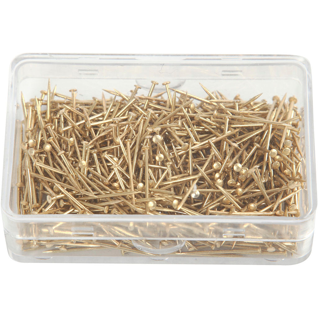 Knappenåle, L: 16 mm, tykkelse 0,65 mm, guld, 35 g/ 1 pk.