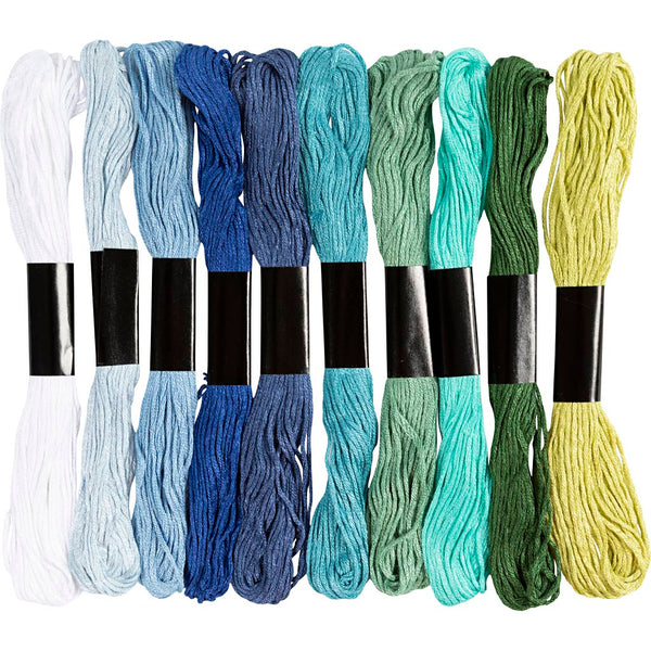Broderigarn, tykkelse 1 mm, blå/grøn harmoni, 10x8 m/ 1 pk.