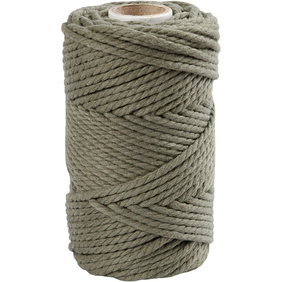 Macramé reb, L: 55 m, diam. 4 mm, mos grøn, 330 g/ 1 rl.