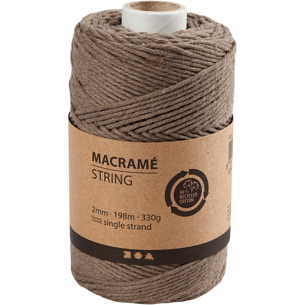 Macramé Snor, L: 198 m, diam. 2 mm, lys brun, 330 g/ 1 rl.