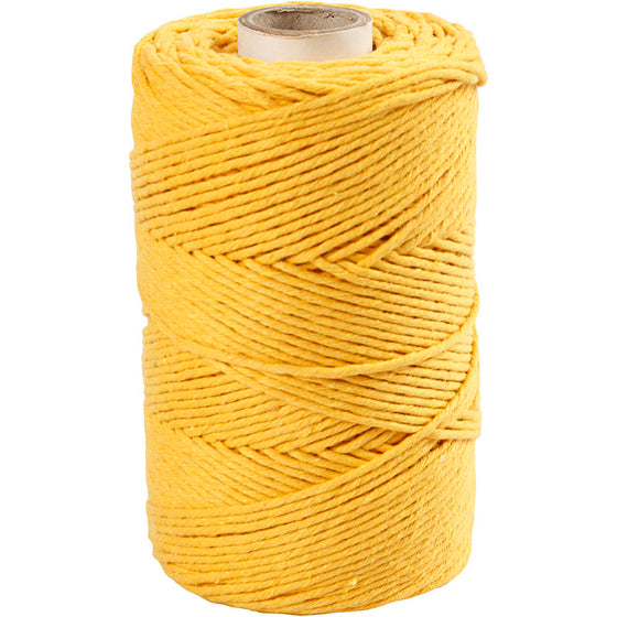 Macramé snor, L: 198 M, diam. 2 mm, gul, 330 g/ 1 rl.