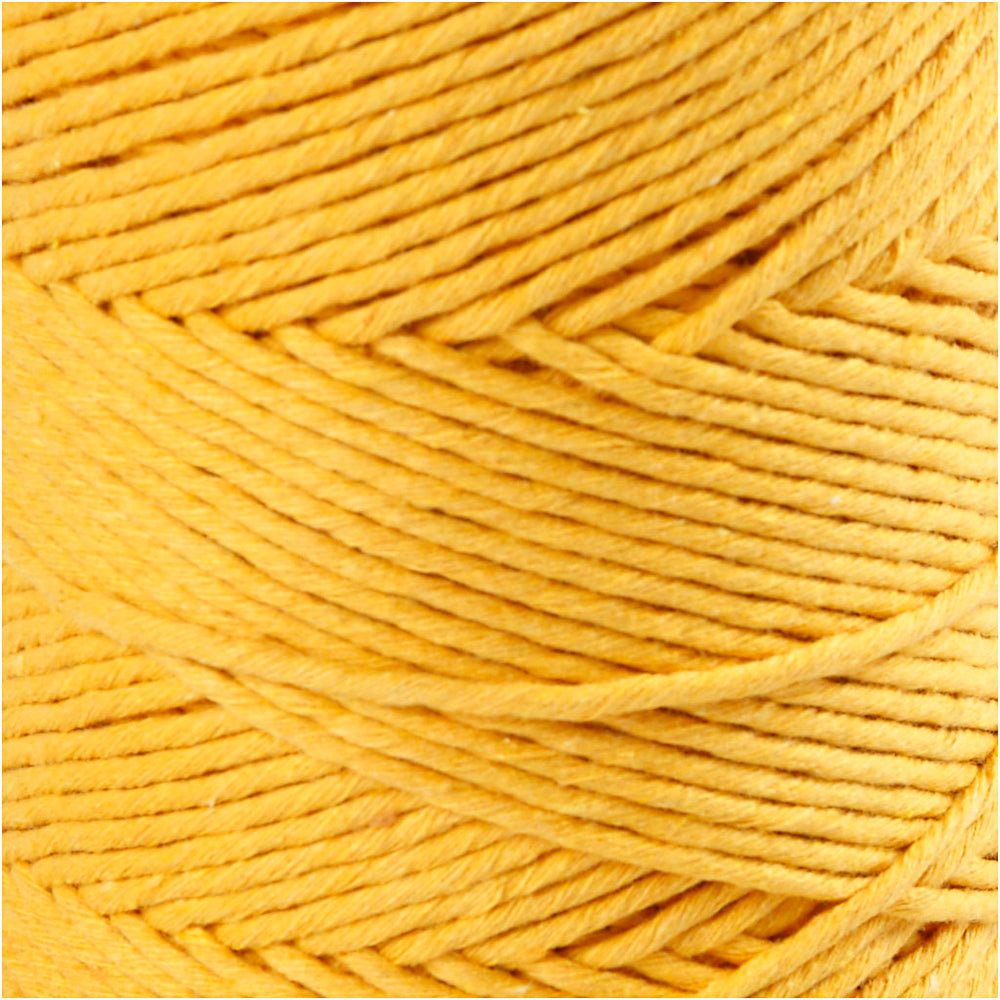 Macramé snor, L: 198 M, diam. 2 mm, gul, 330 g/ 1 rl.