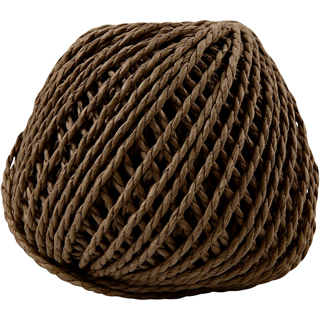 Papirgarn, tykkelse 2,5-3 mm, mørk brun, 150 g, 40 m/ 1 ngl.