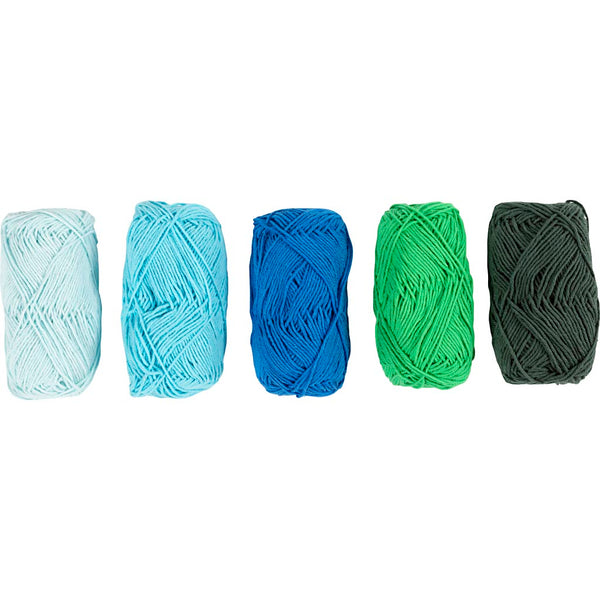 Bomuldsgarn, nr. 8/4, L: 5x50 M, blå/grøn harmoni, 5x20 g/ 1 pk.