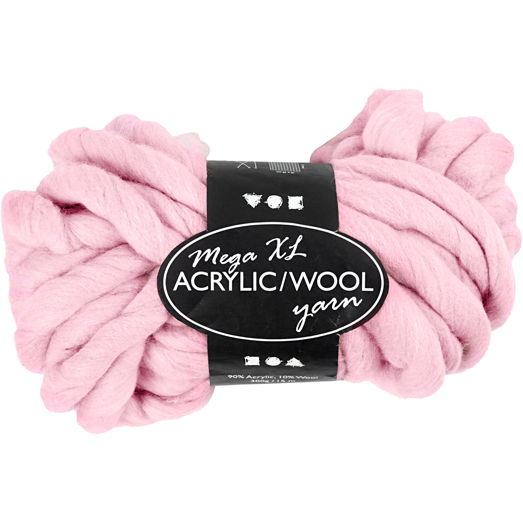 XL Kæmpegarn af Polyacryl/Uld, L: 15 m, str. mega, rosa, 300 g/ 1 ngl.
