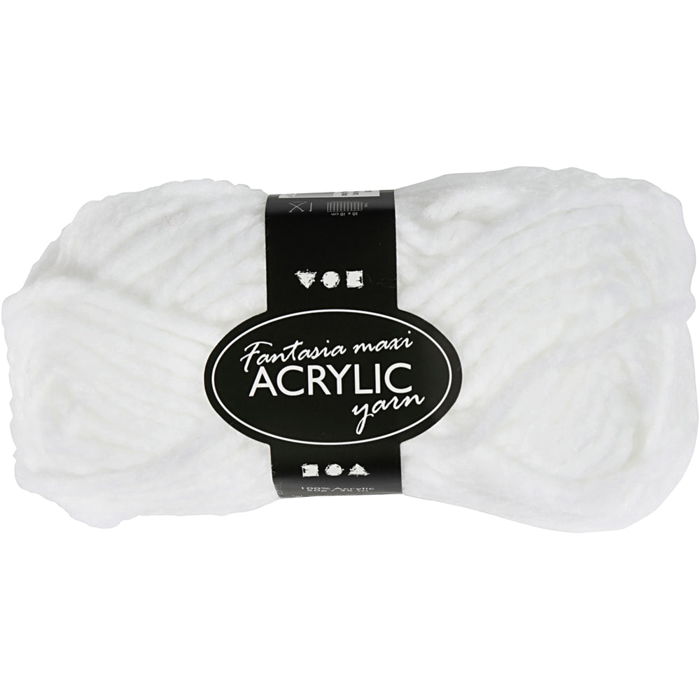 Fantasia Polyacrylgarn, L: 35 M, Maxi, hvid, 50 g/ 1 ngl.