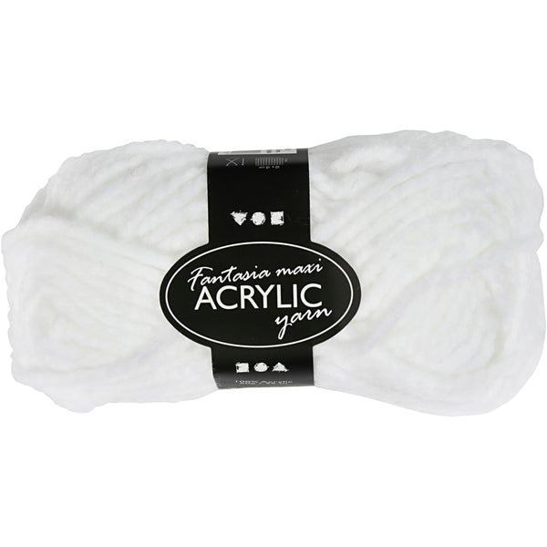 Fantasia Polyacrylgarn, L: 35 M, Maxi, hvid, 50 g/ 1 ngl.