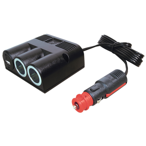 Strømudtag 1->2+USB med ledning