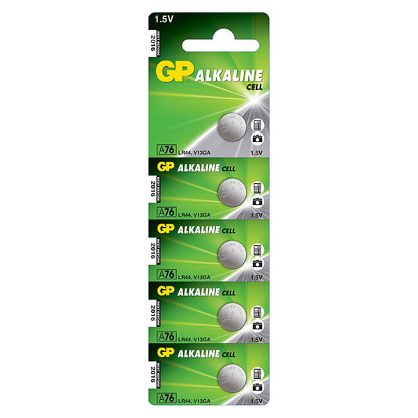 GP knapcelle 1,5V, LR44/A76, 5-pak