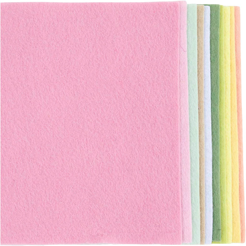Hobbyfilt, A4, ark 210x297 mm, tykkelse 2 mm, pastelfarver, 10 stk./ 1 pk.