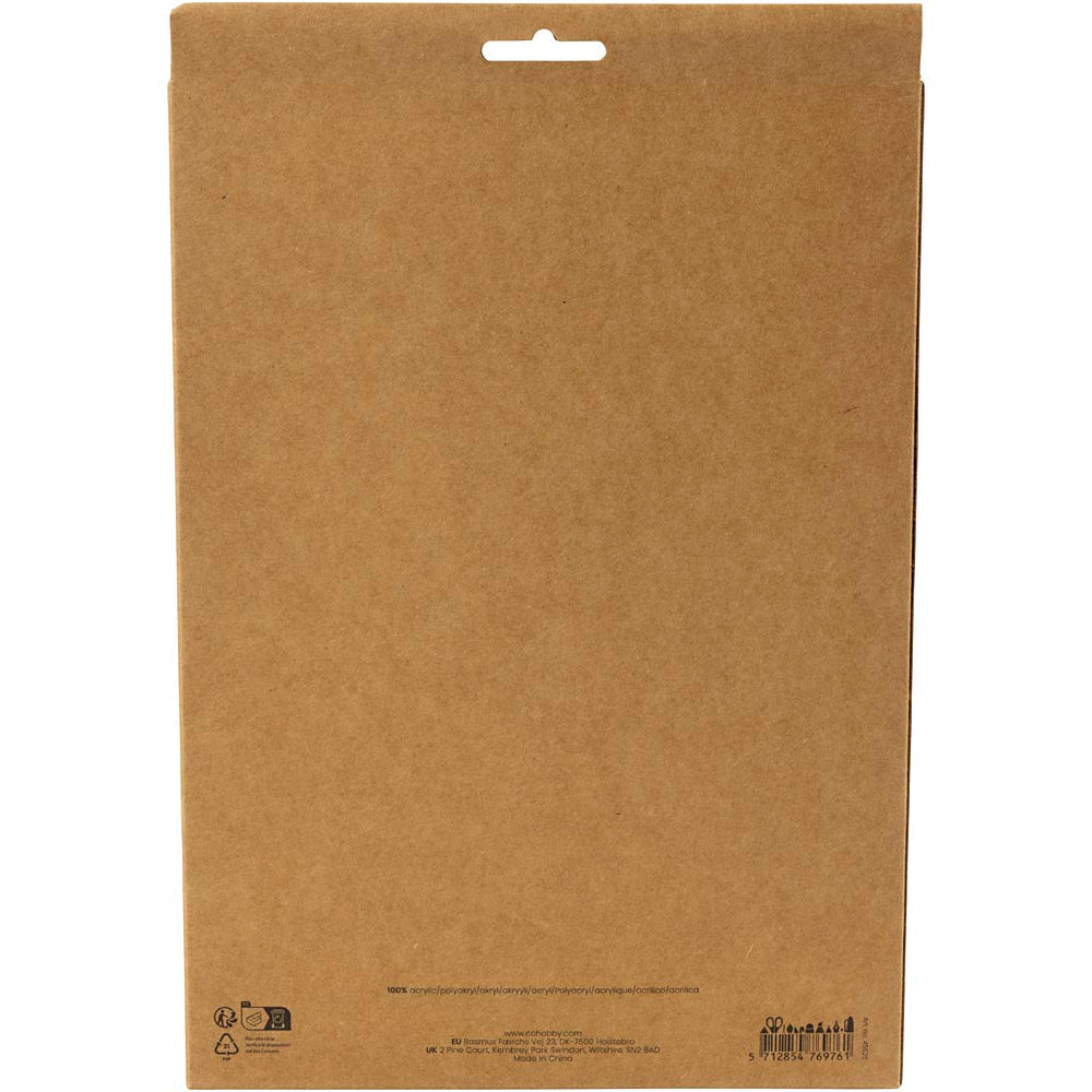 Hobbyfilt, A4, ark 210x297 mm, tykkelse 2 mm, pastelfarver, 10 stk./ 1 pk.