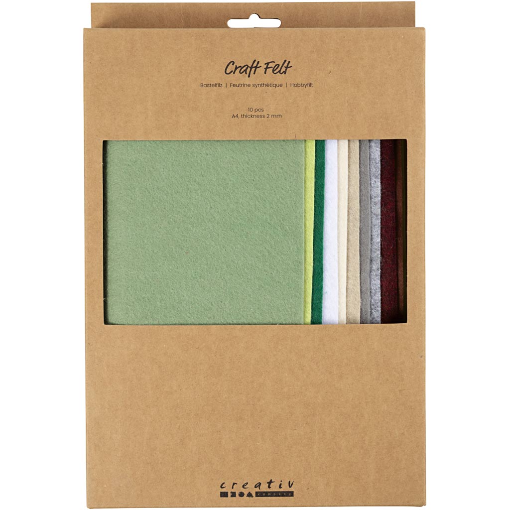 Hobbyfilt, A4, ark 210x297 mm, tykkelse 2 mm, natur, 10 ark/ 1 pk.