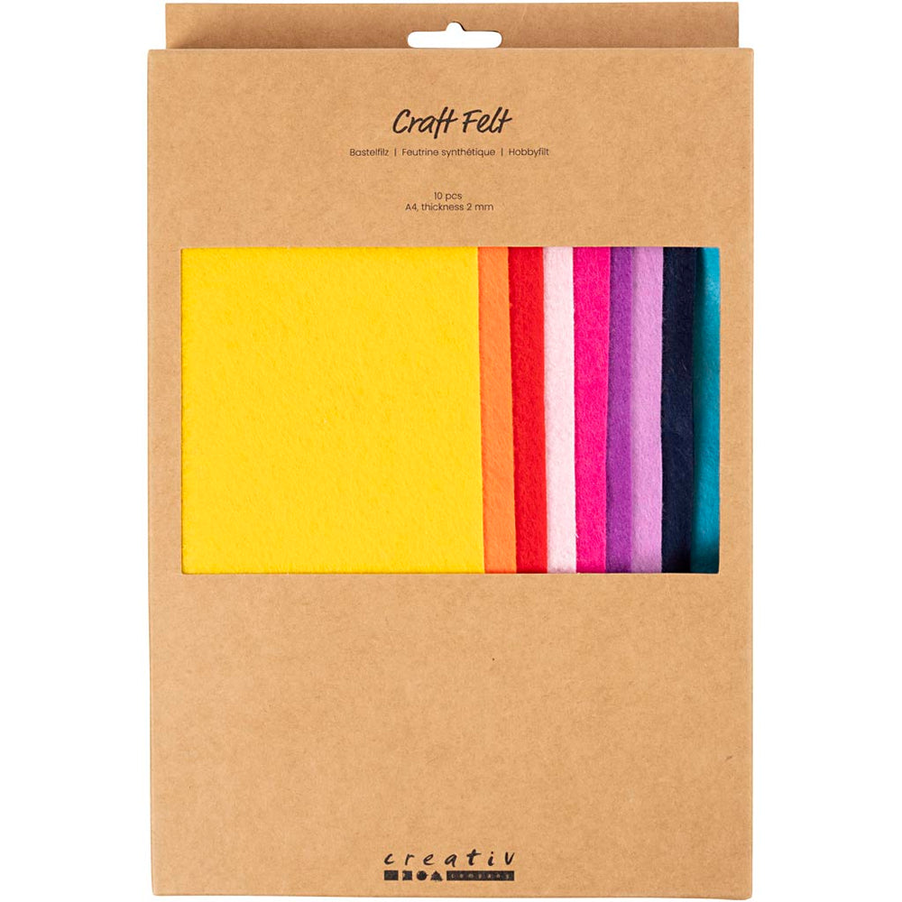Hobbyfilt, A4, ark 210x297 mm, tykkelse 2 mm, colorful, 10 stk./ 1 pk.