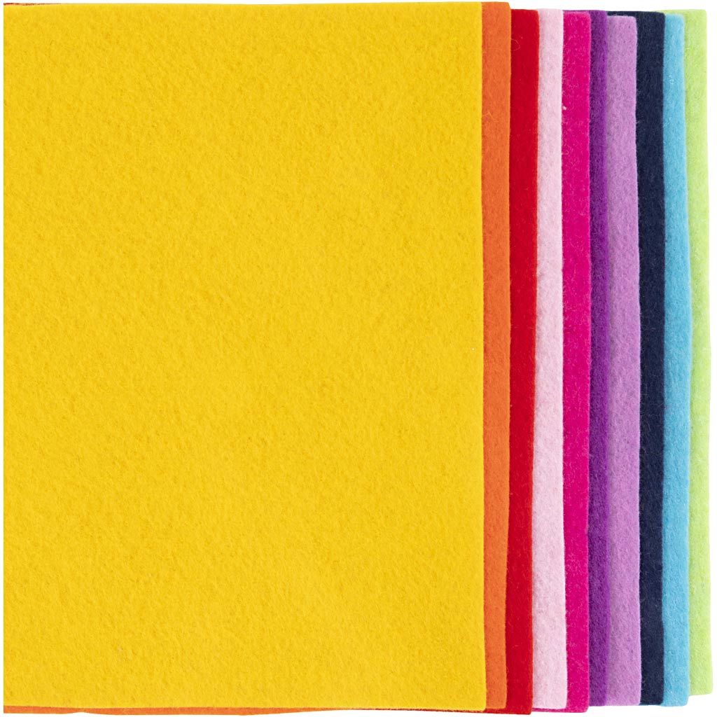 Hobbyfilt, A4, ark 210x297 mm, tykkelse 2 mm, colorful, 10 stk./ 1 pk.
