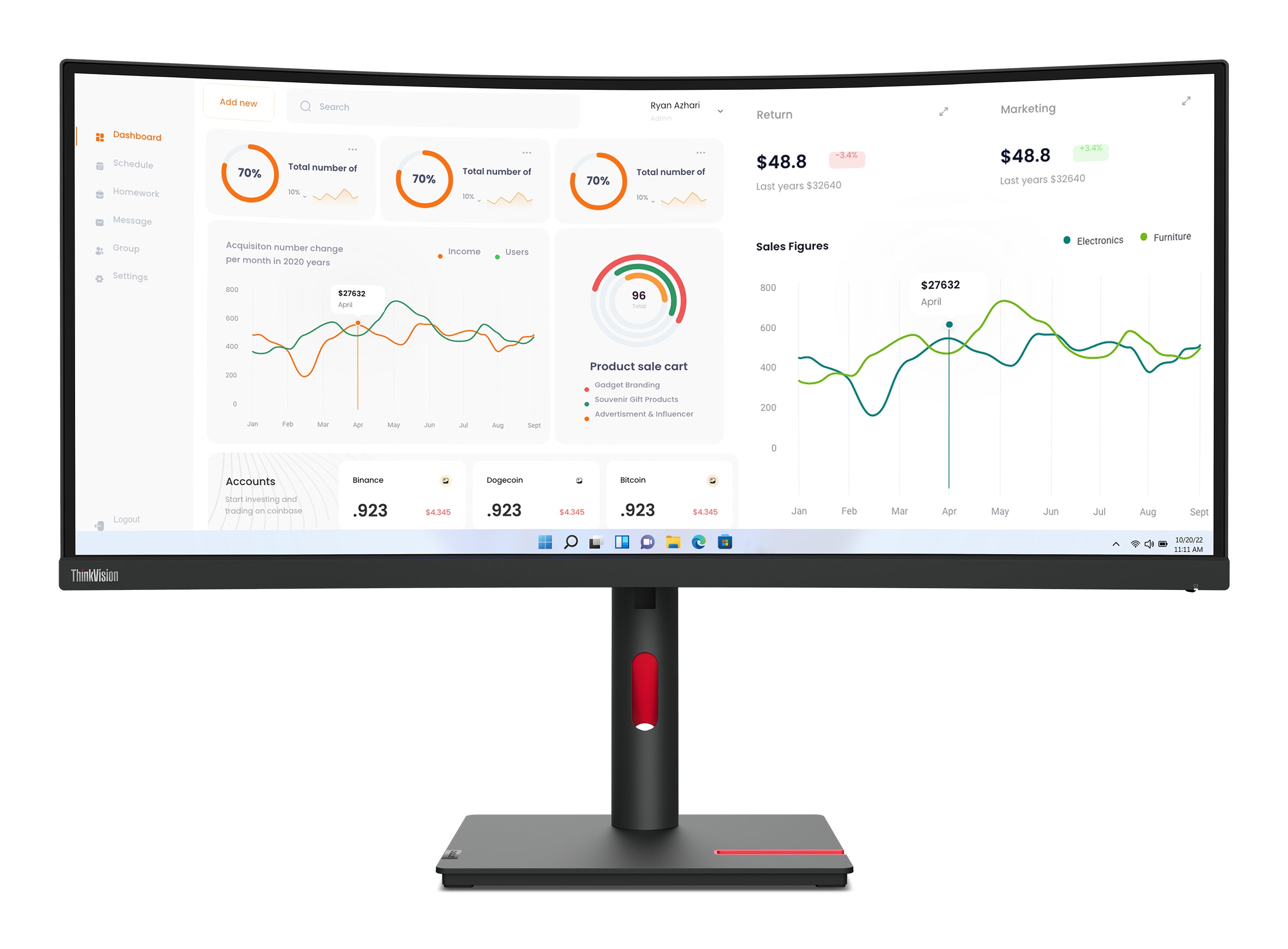Lenovo ThinkVision T34w-30 34 3440 x 1440 (UltraWide) HDMI DisplayPort USB-C  Dockingskærm