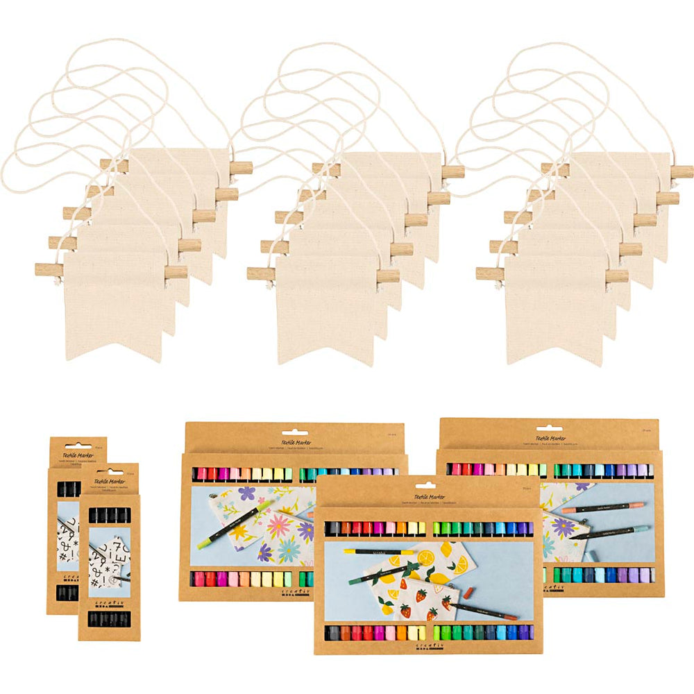 Gruppe DIY Kit Mal dit eget banner, str. 10,5x12 cm, streg 2,3+3,6 mm, ass. farver, 60 stk./ 1 pk.