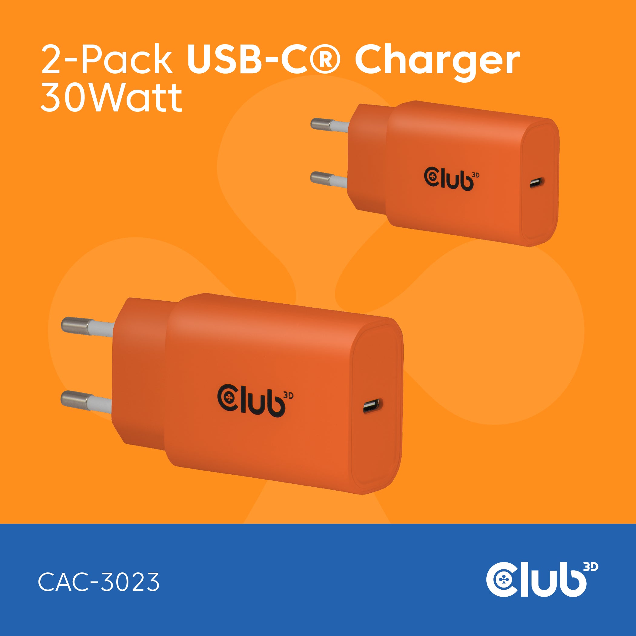 Club 3D CAC-3023 30Watt Strømforsyningsadapter Orange 2 stk.