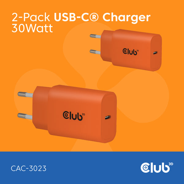 Club 3D CAC-3023 30Watt Strømforsyningsadapter Orange 2 stk.