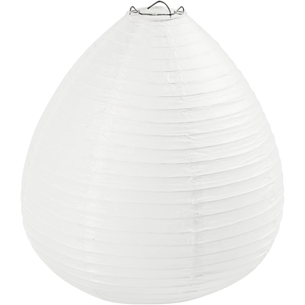Rispapirlampe, Dråbe, H: 27 cm, diam. 25 cm, hvid, 1 stk.