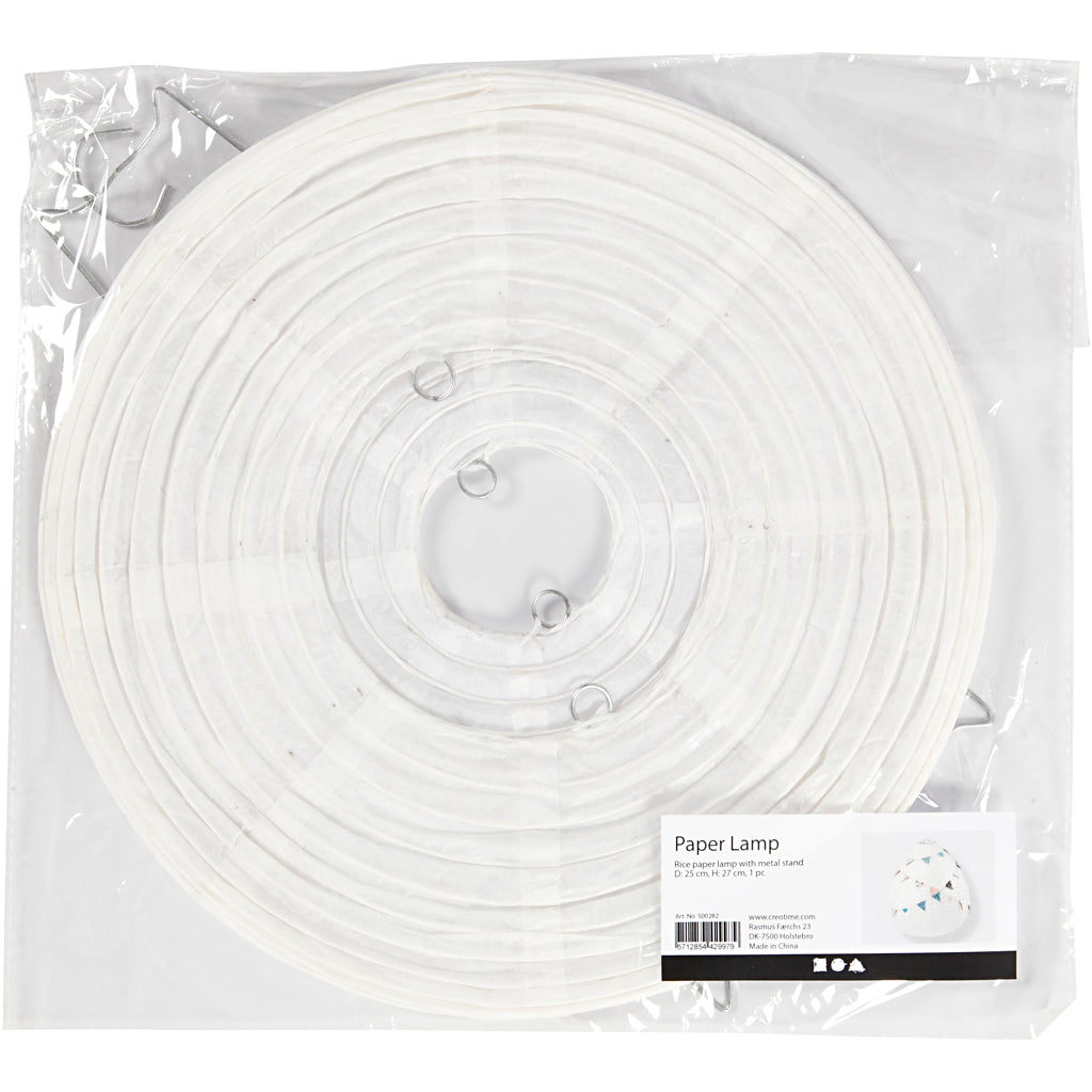 Rispapirlampe, Dråbe, H: 27 cm, diam. 25 cm, hvid, 1 stk.